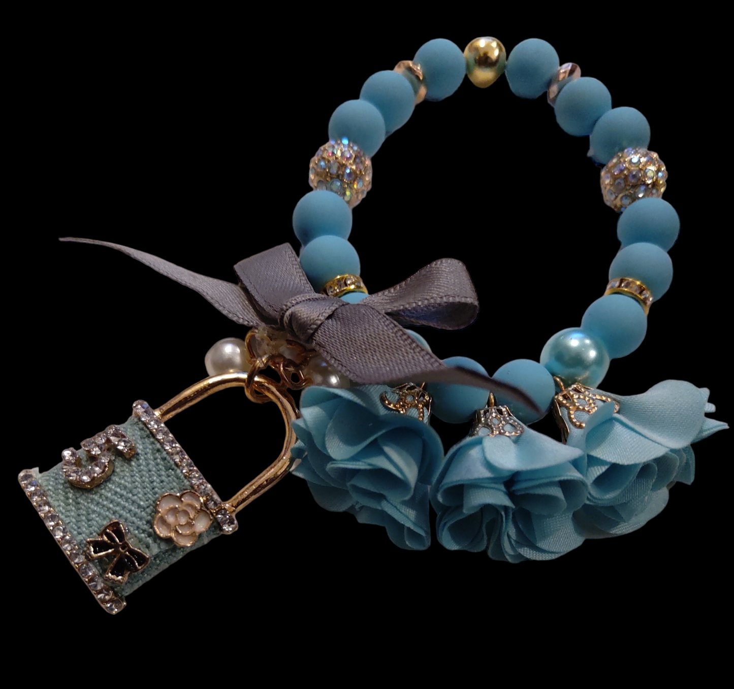 Barbie Inspired Tiffany Blue Flowered Bow & Lock Bracelet