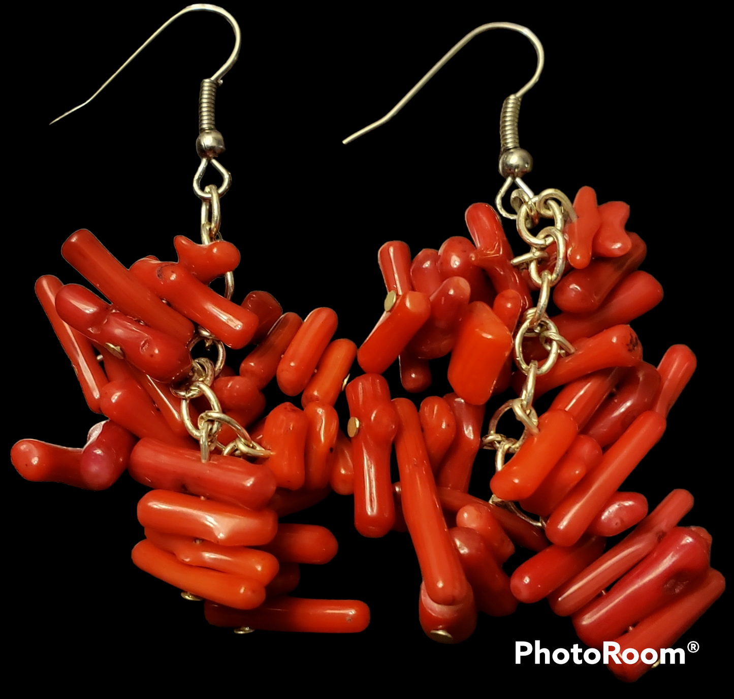 Red Bamboo Coral Chip Earrings