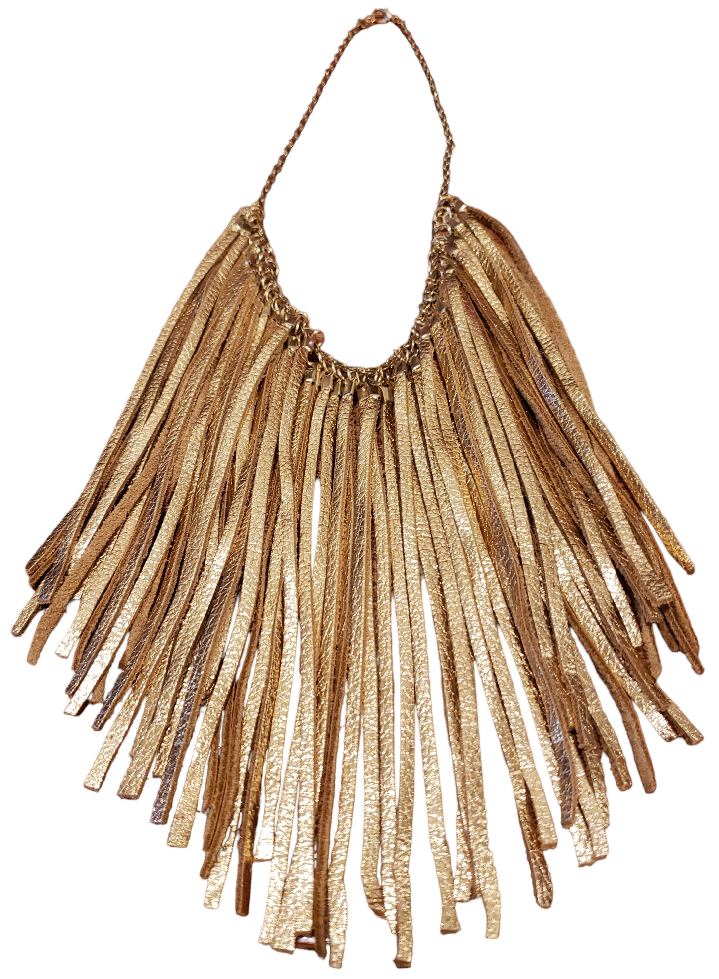 Gold Dangling Leather Fringe Strips