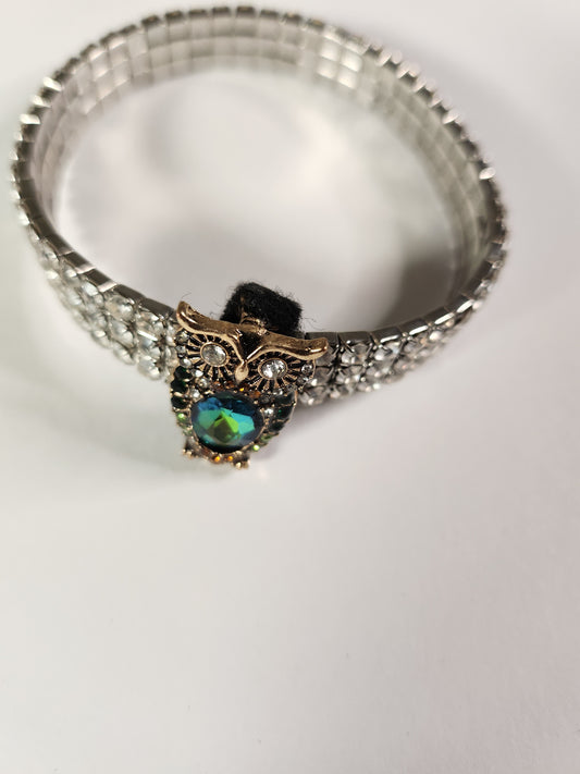 Crystal Studded Bracelet with Colorful Owl