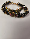 14kt Gold-Plated Link Chain Leather Wrapped Bracelet with Colorful Butterfly