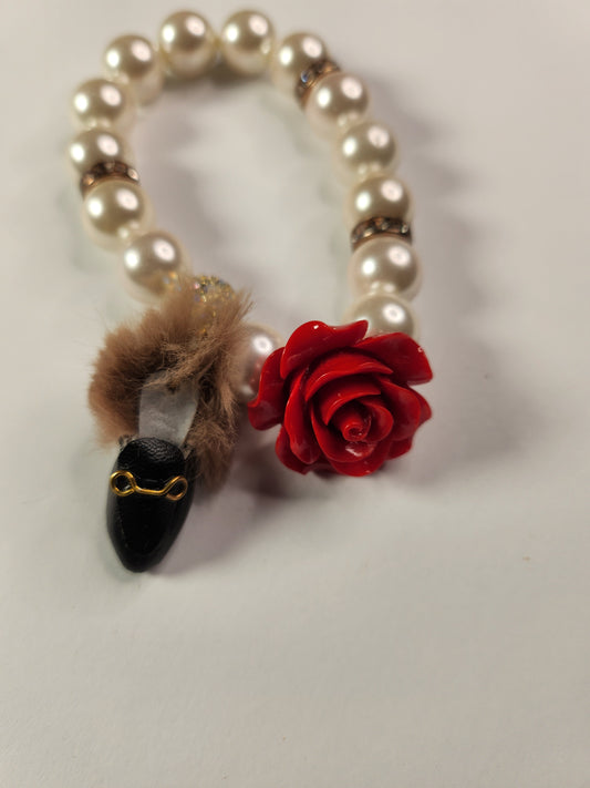 Red Quartzite Rose & Pearls with Gucci Inspired Fur Mule