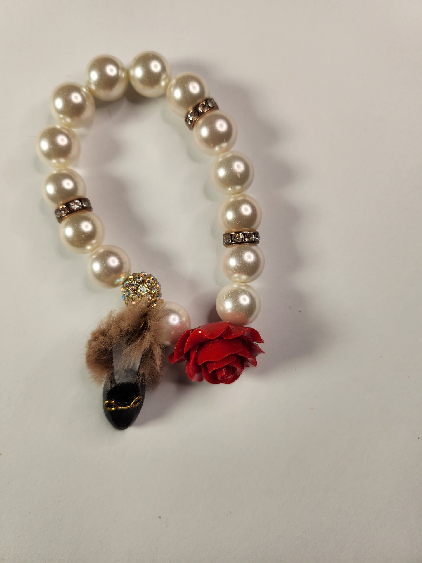 Red Quartzite Rose & Pearls with Gucci Inspired Fur Mule
