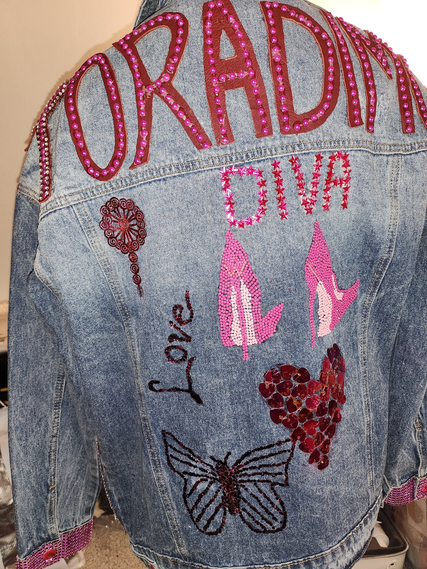 Penelope- Pretty Pink studded Denim Jacket