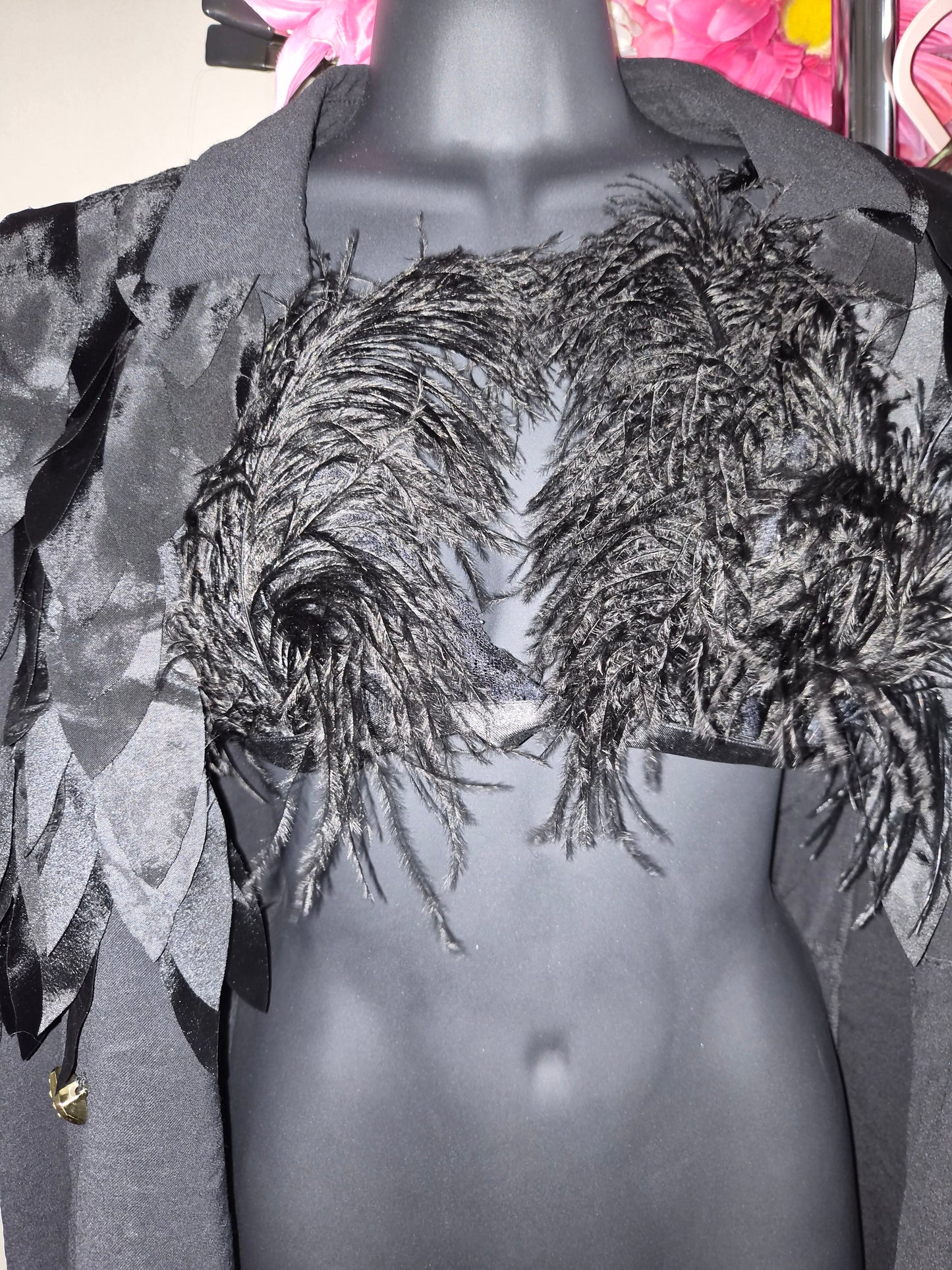 🖤 Midnight Eclipse Swan — Feathered Couture Bralette