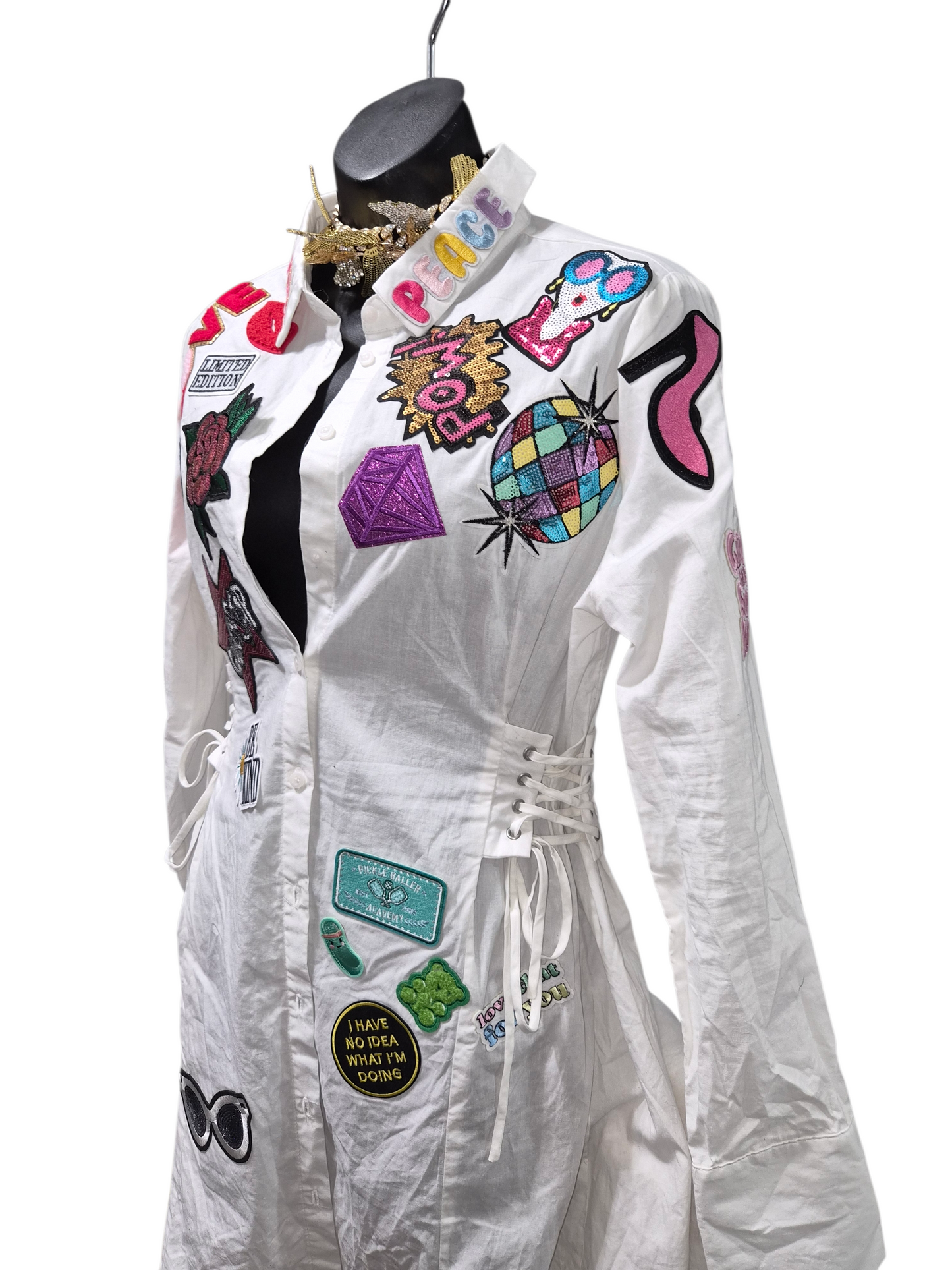 Sophisticated Lady Patched Shirt Dress