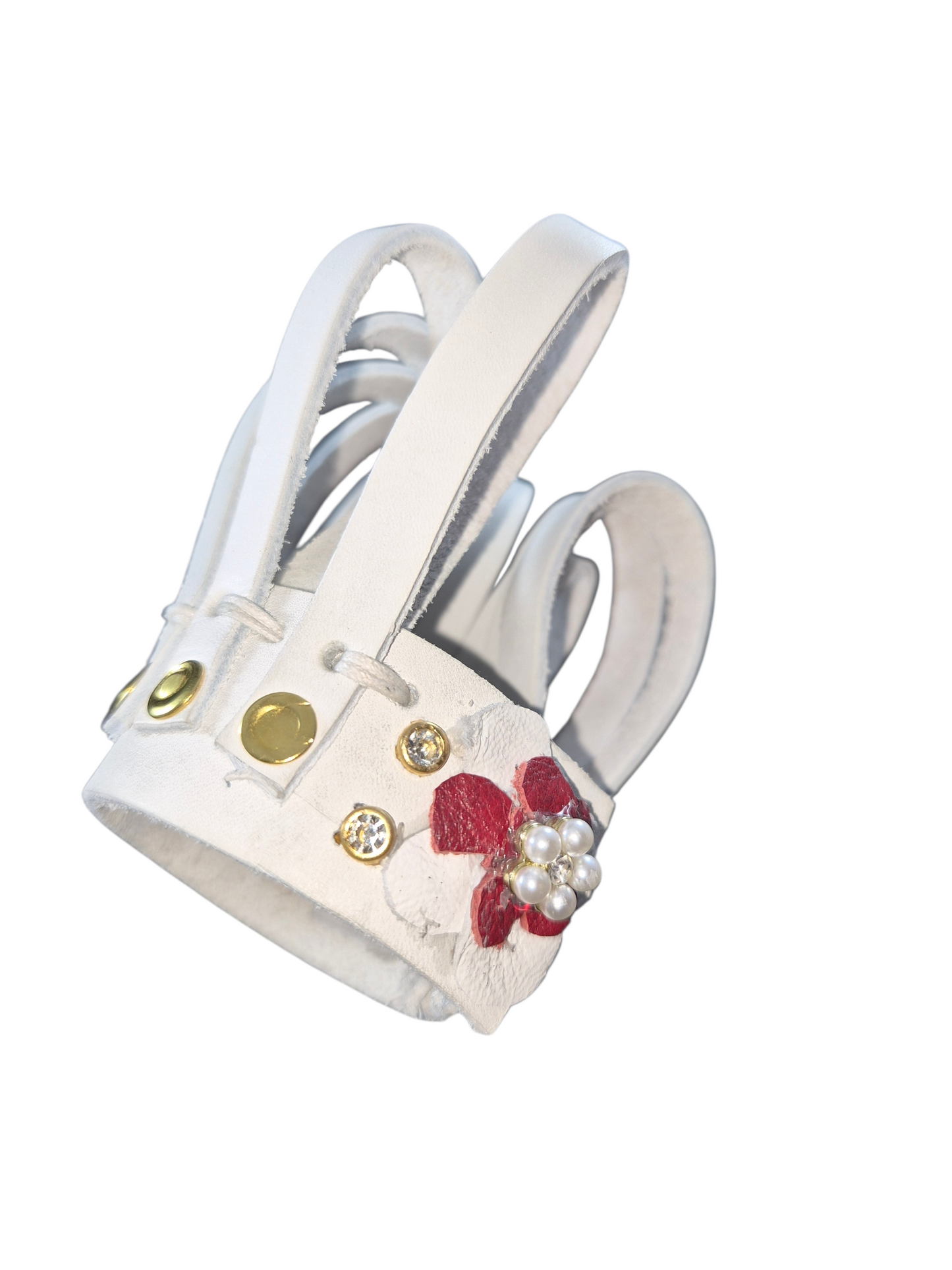 Rosey - White Leather Looped Rose Lock Bracelet