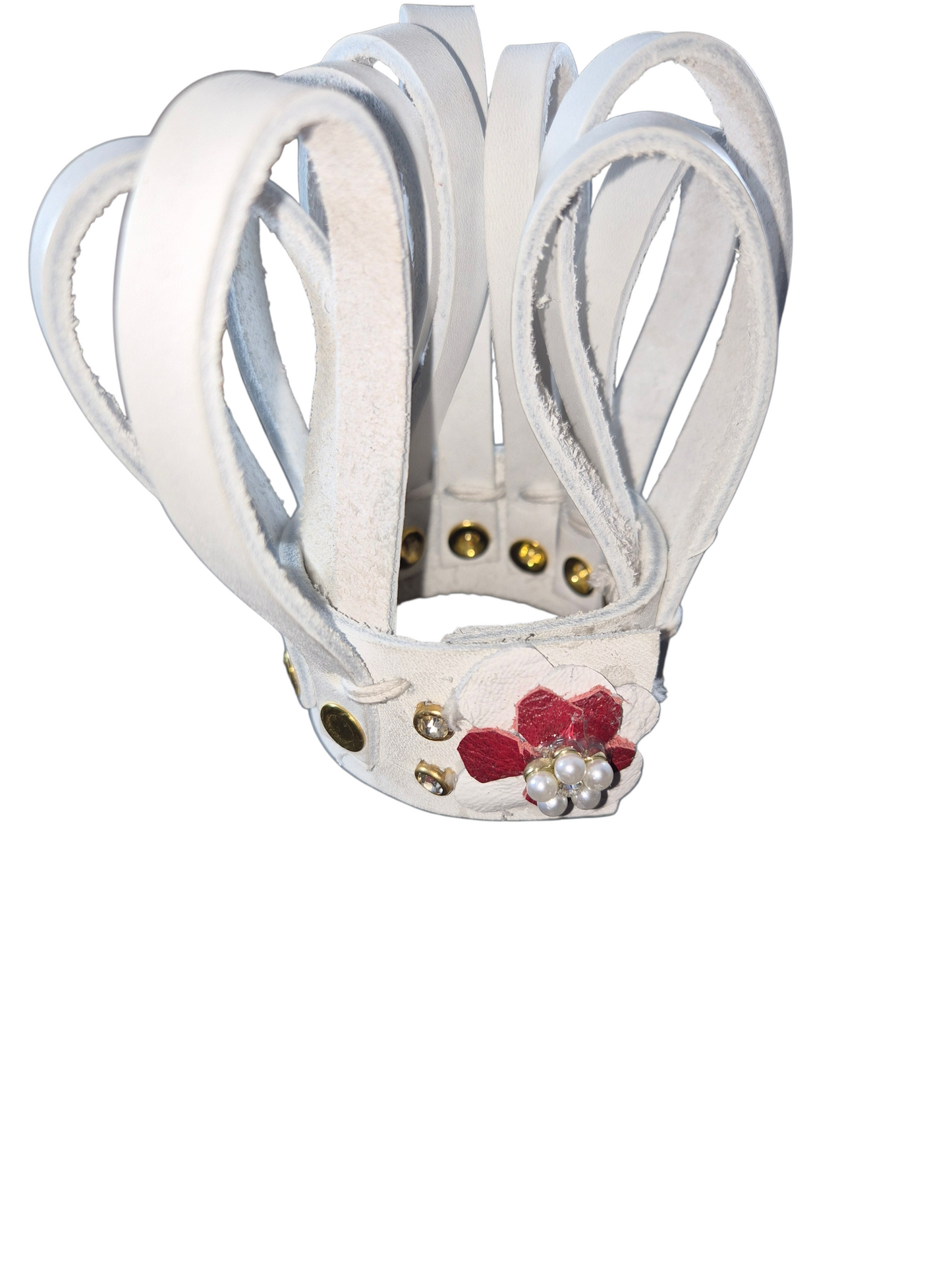 Rosey - White Leather Looped Rose Lock Bracelet