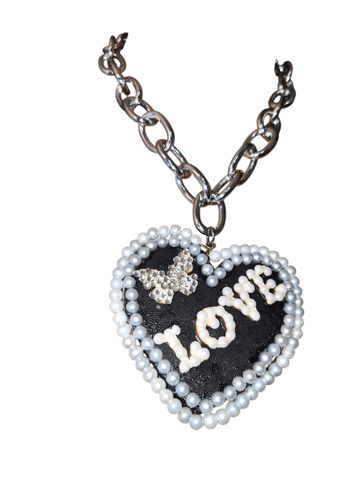 We Amour Butterfly Heart (Leather & Pearl) Necklace