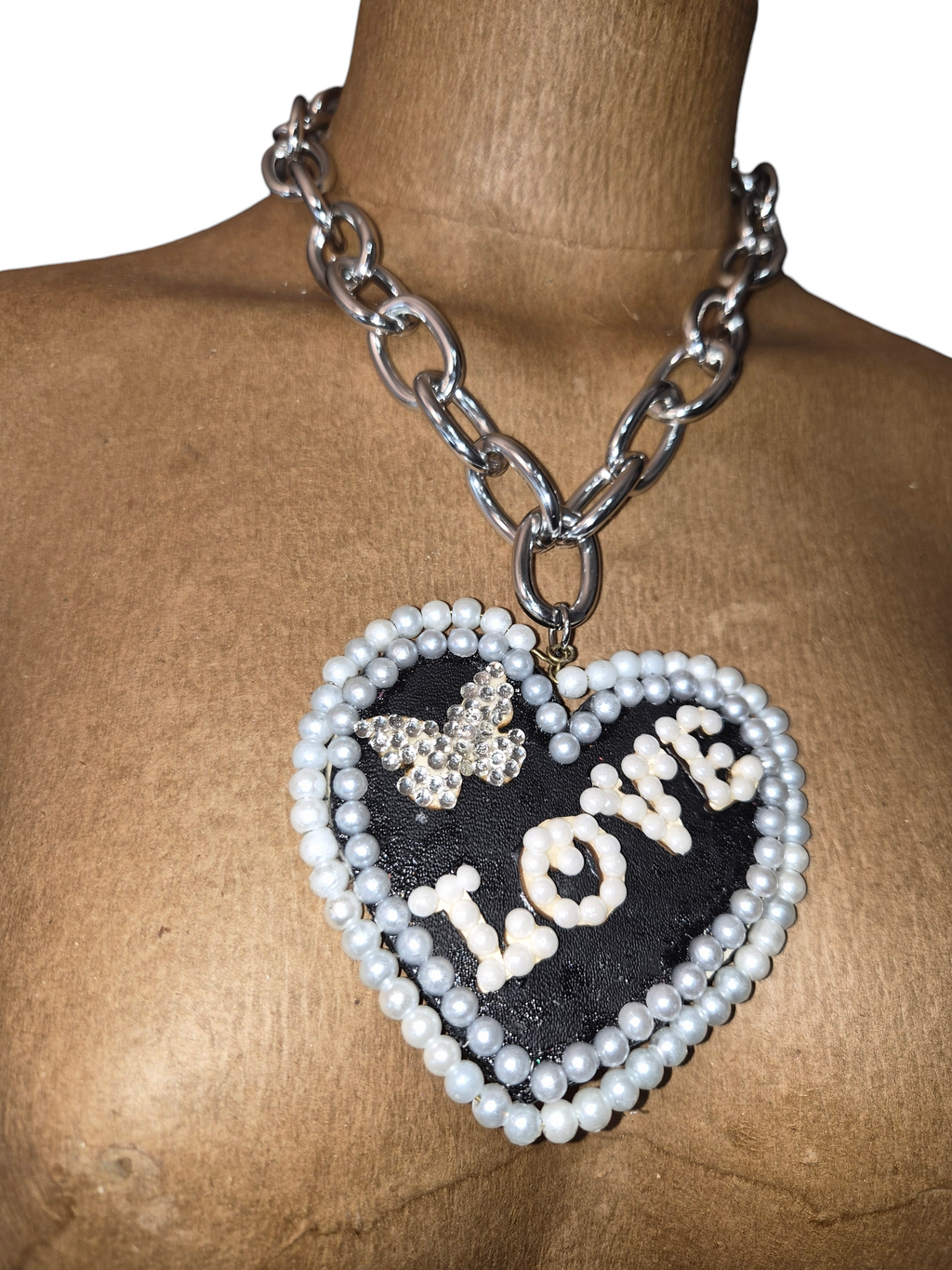 We Amour Butterfly Heart (Leather & Pearl) Necklace