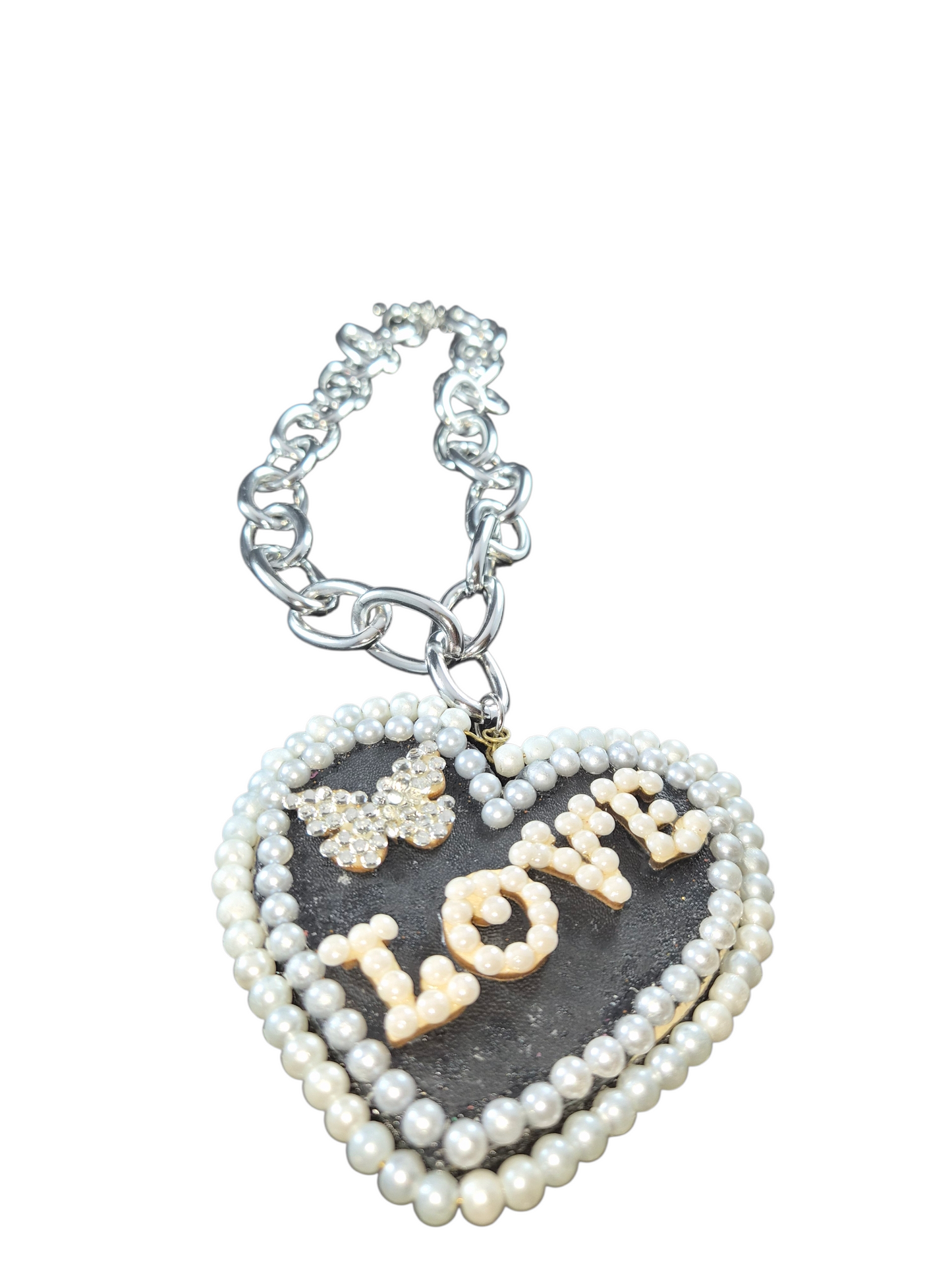 We Amour Butterfly Heart (Leather & Pearl) Necklace
