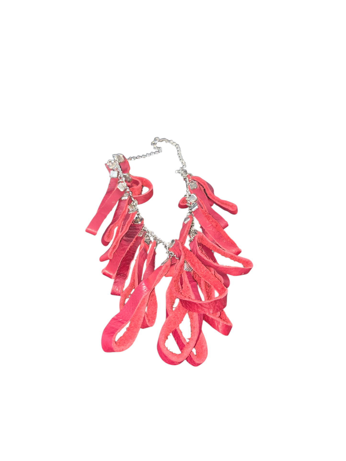 Red Ribbon Looped Leather Necklace