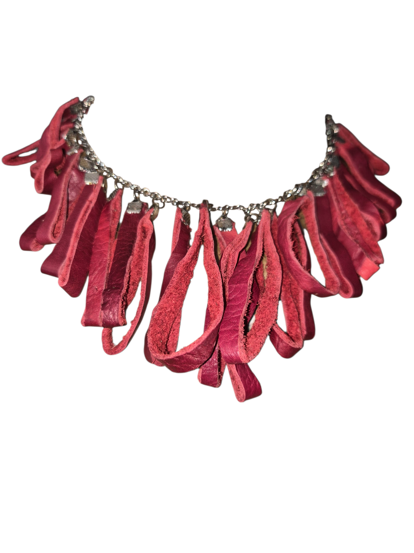Red Ribbon Looped Leather Necklace