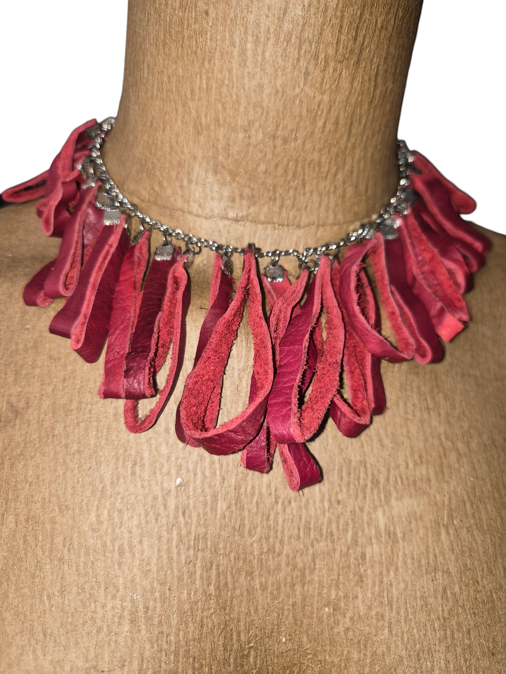 Red Ribbon Looped Leather Necklace