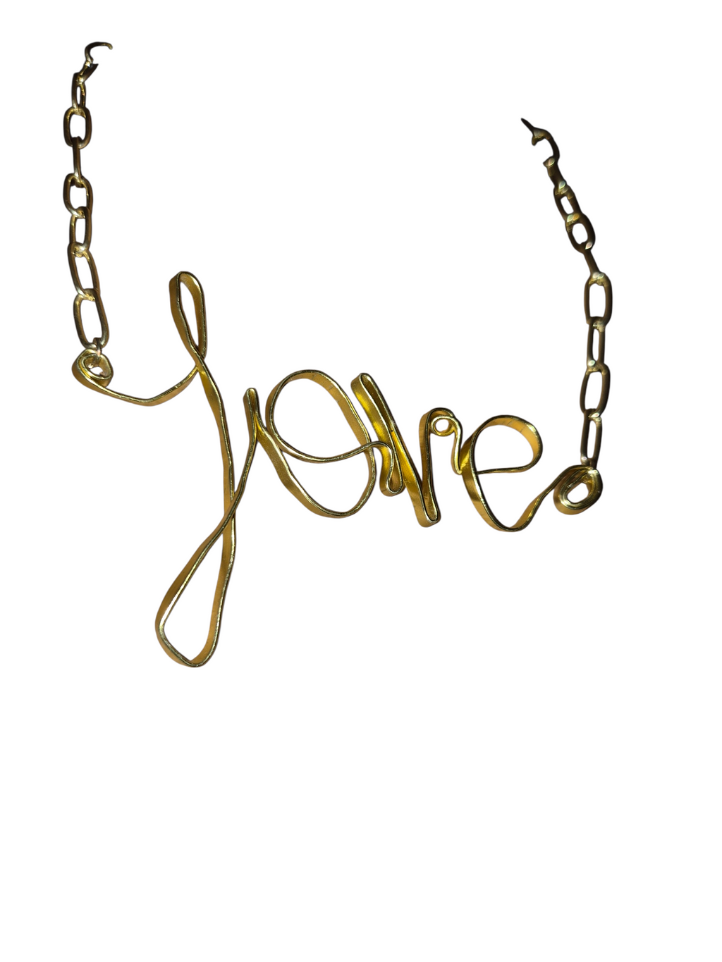🤍 Golden LOVE Script Couture Pendant Linked Necklace
