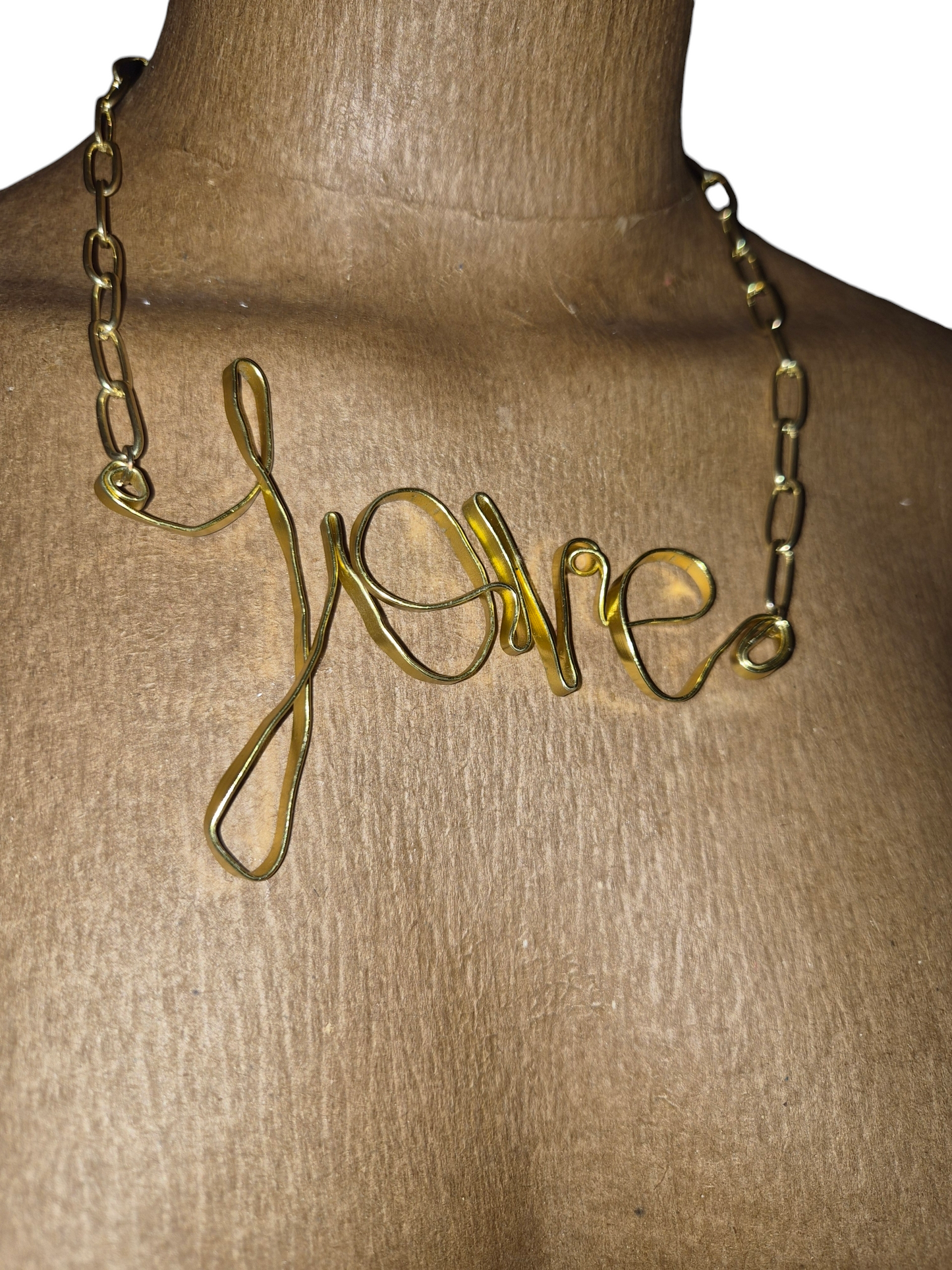 🤍 Golden LOVE Script Couture Pendant Linked Necklace