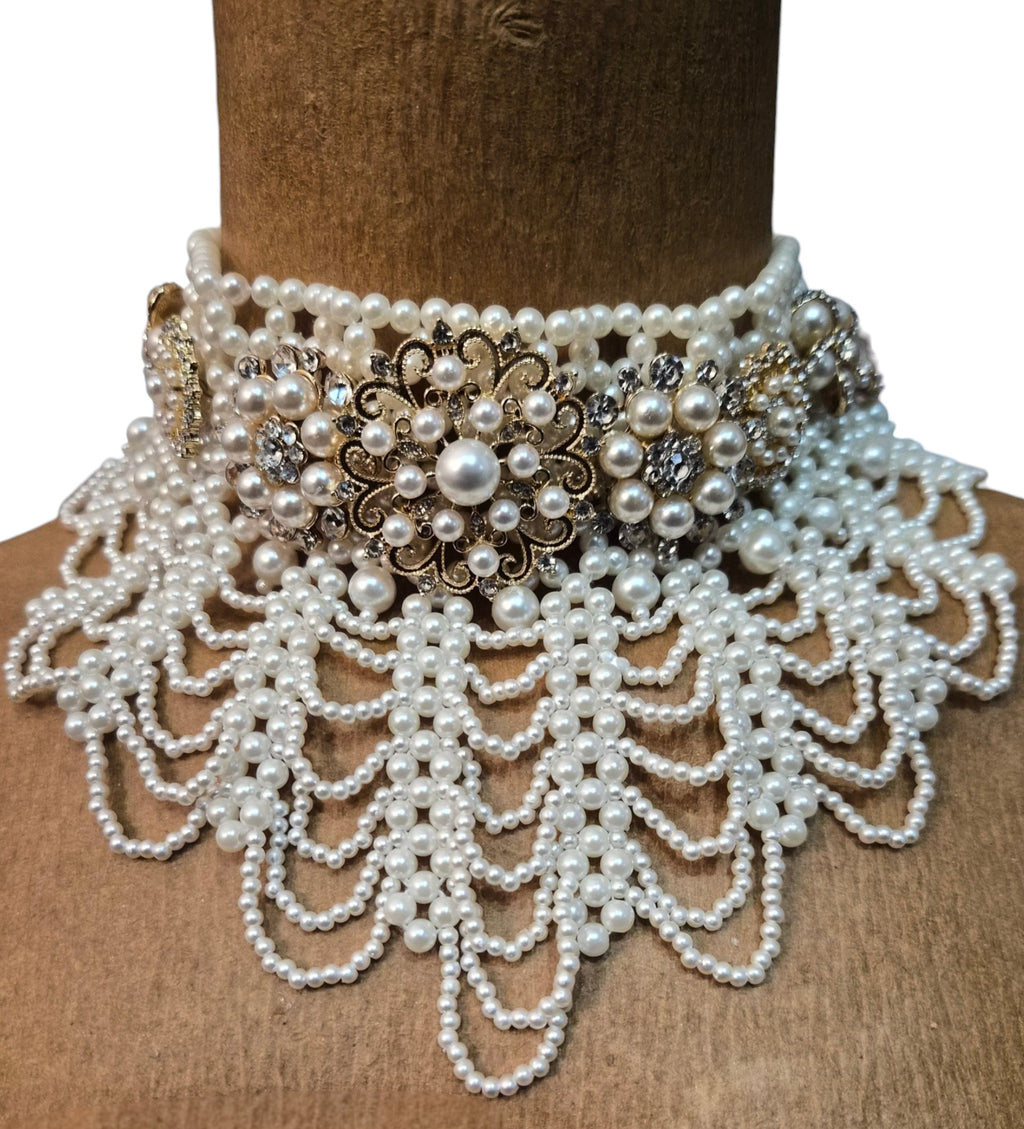 Ivory Pearl Cascade Collar Necklace