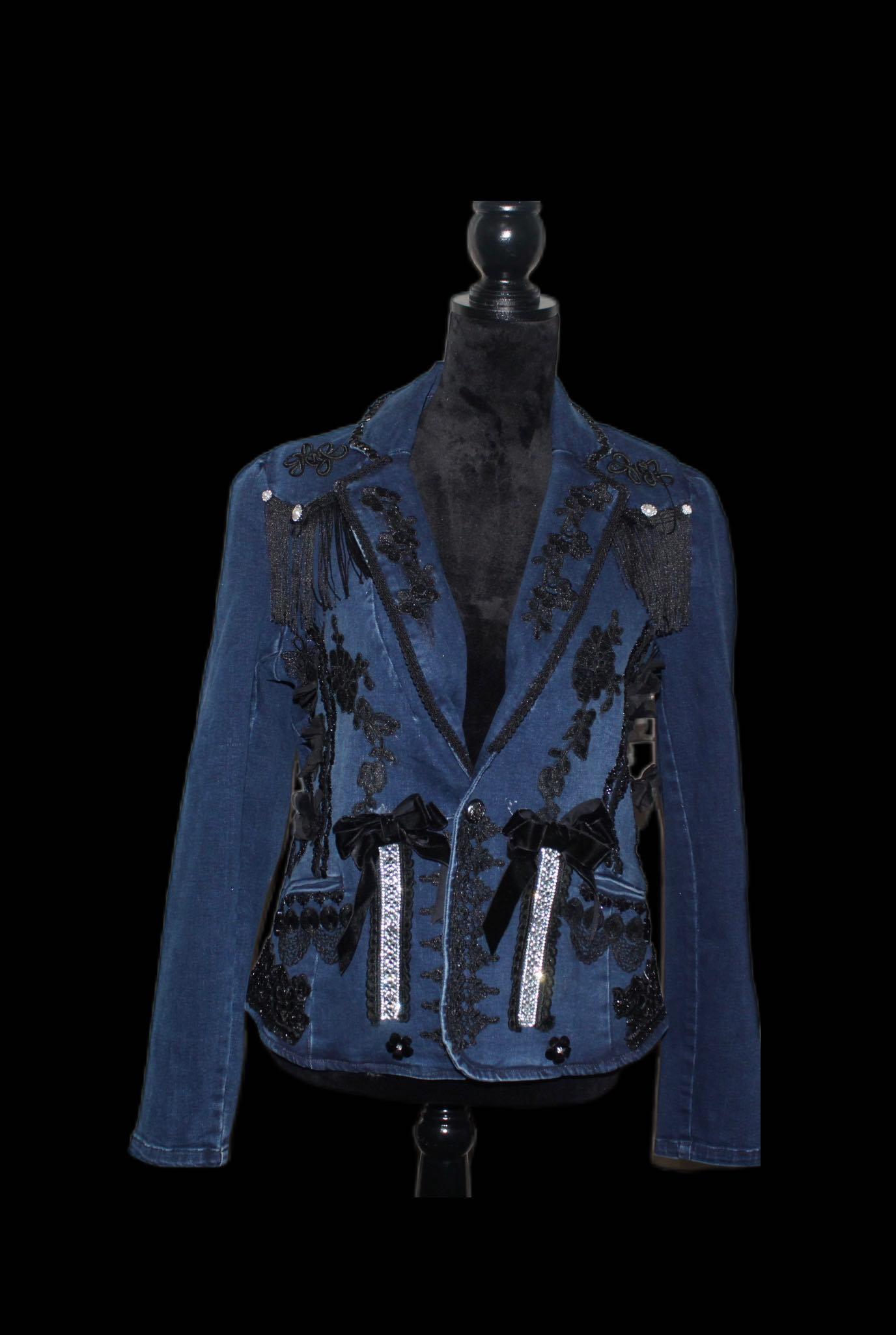 Lorraina- Black Denim Lace Jacket