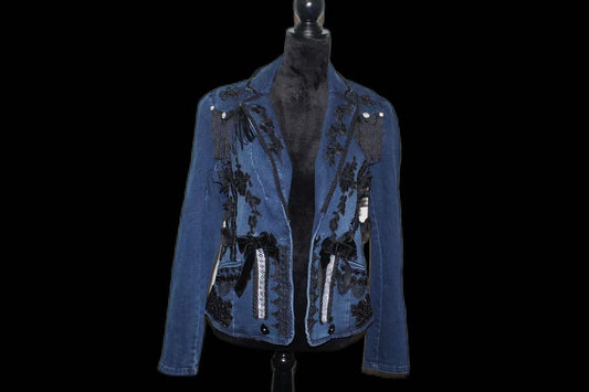 Lorraina- Black Denim Lace Jacket