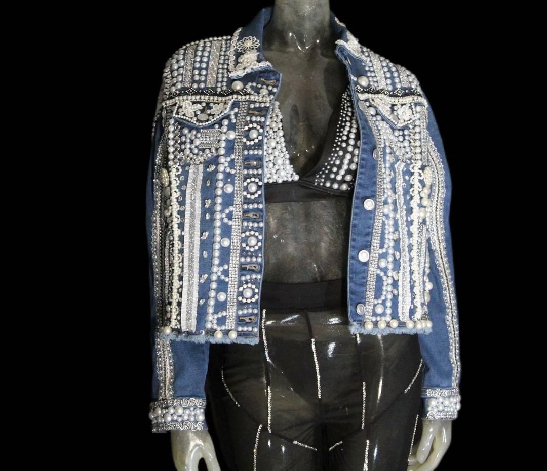 Natalia- Blue Denim Pearl Beaded Jacket