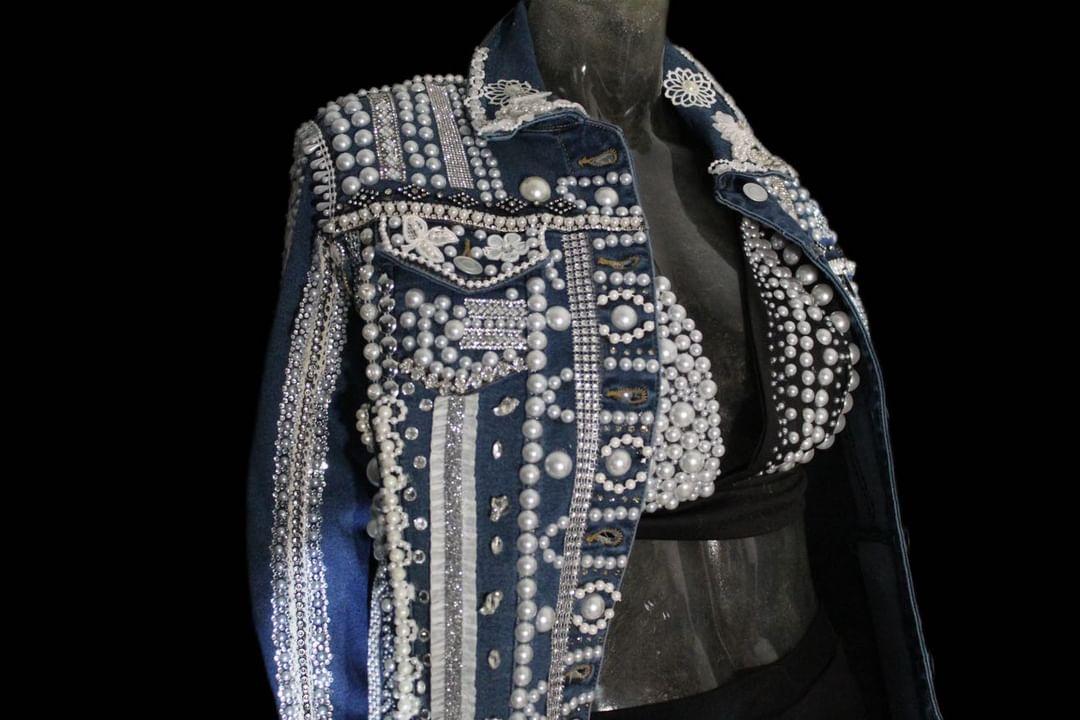 Natalia- Blue Denim Pearl Beaded Jacket
