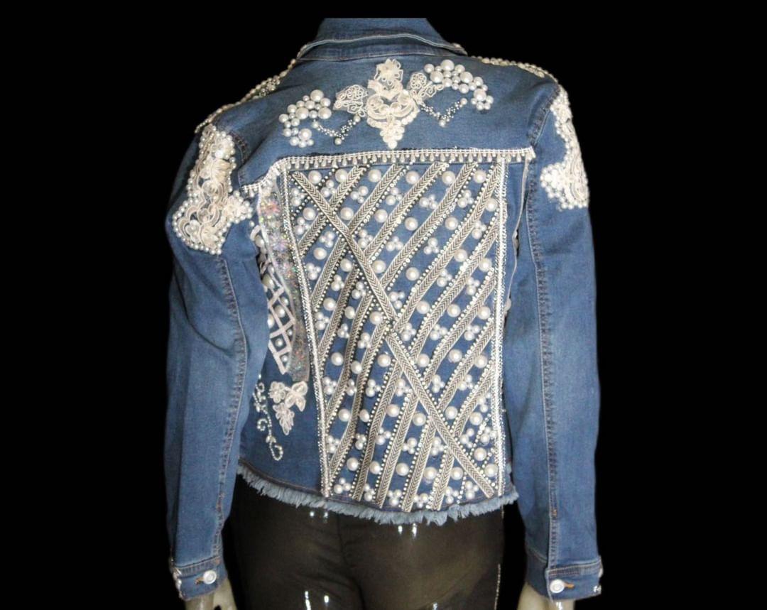 Natalia- Blue Denim Pearl Beaded Jacket