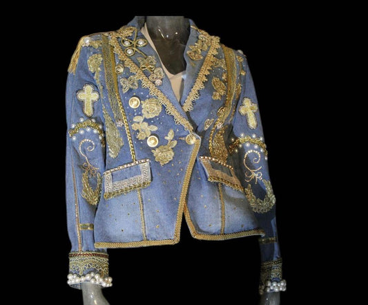 Derrico - Royal Gold Denim Lace Jacket