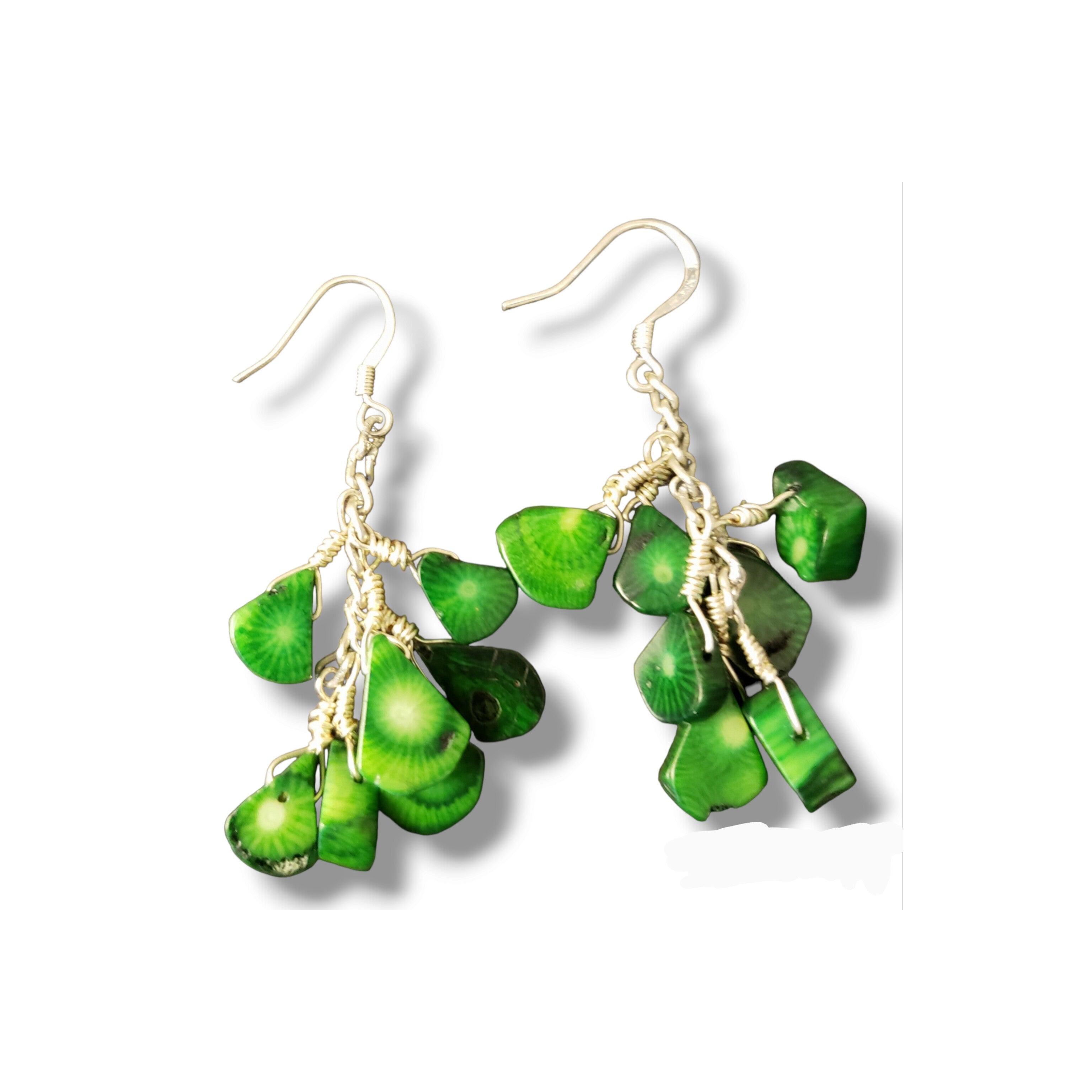 Green Bamboo Coral Teardrops