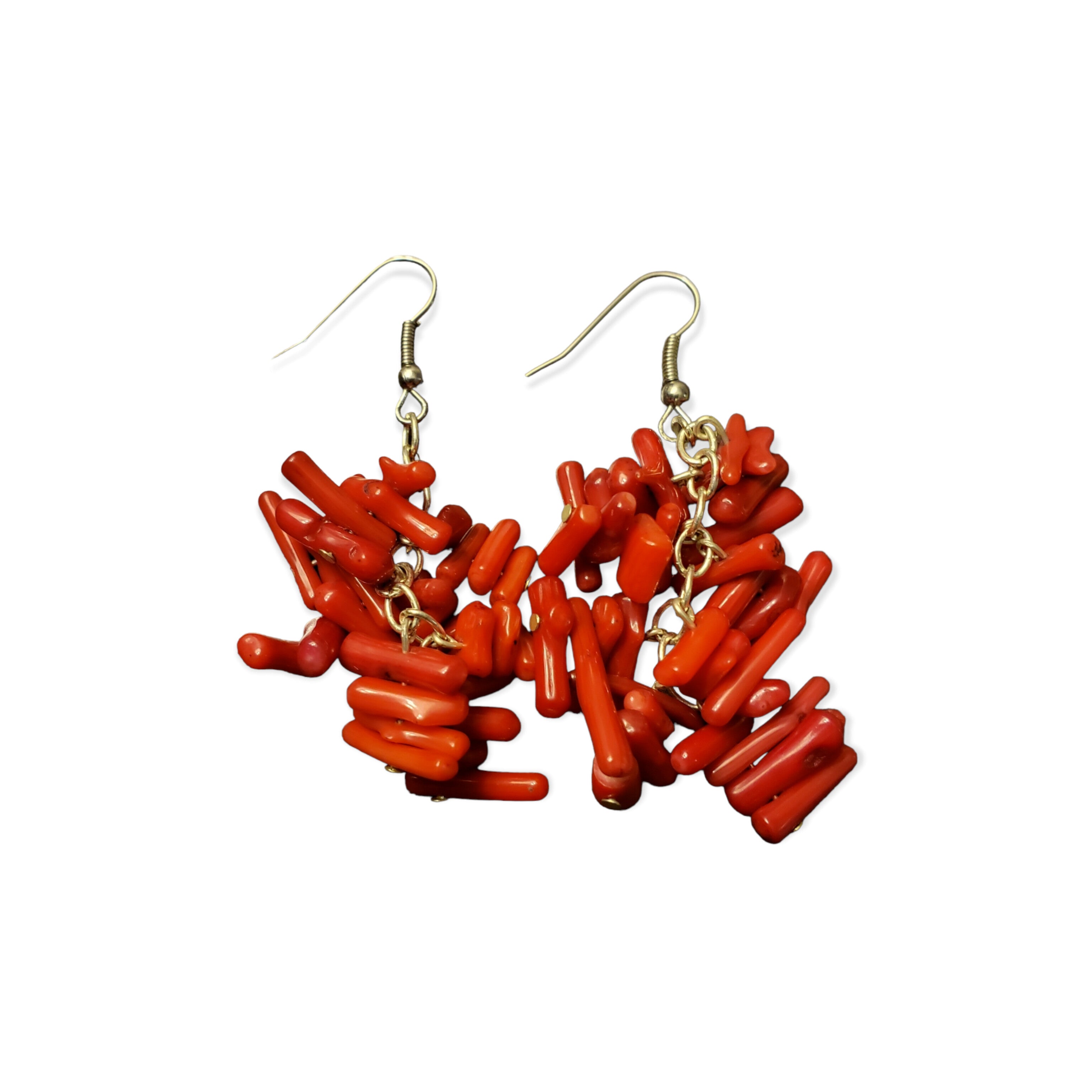 Red Bamboo Coral Chip Earrings
