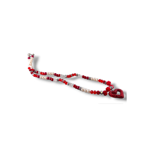 Paved Strawberry Red Heart with Roses