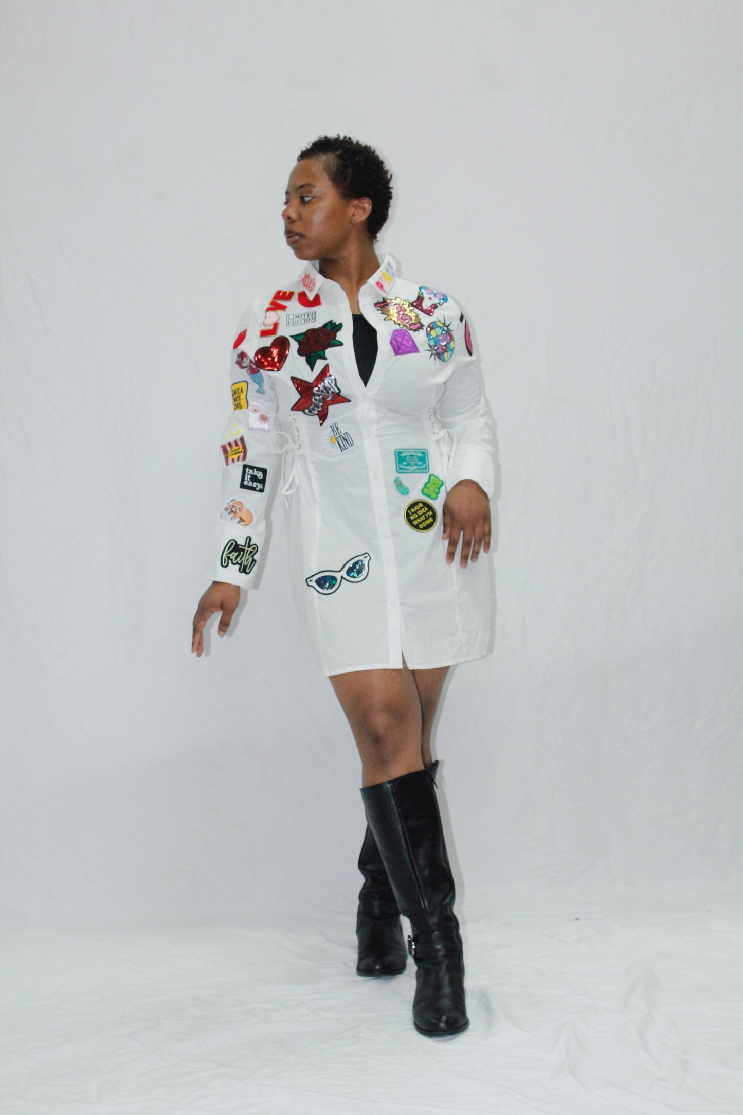 Sophisticated Lady Patched Shirt Dress
