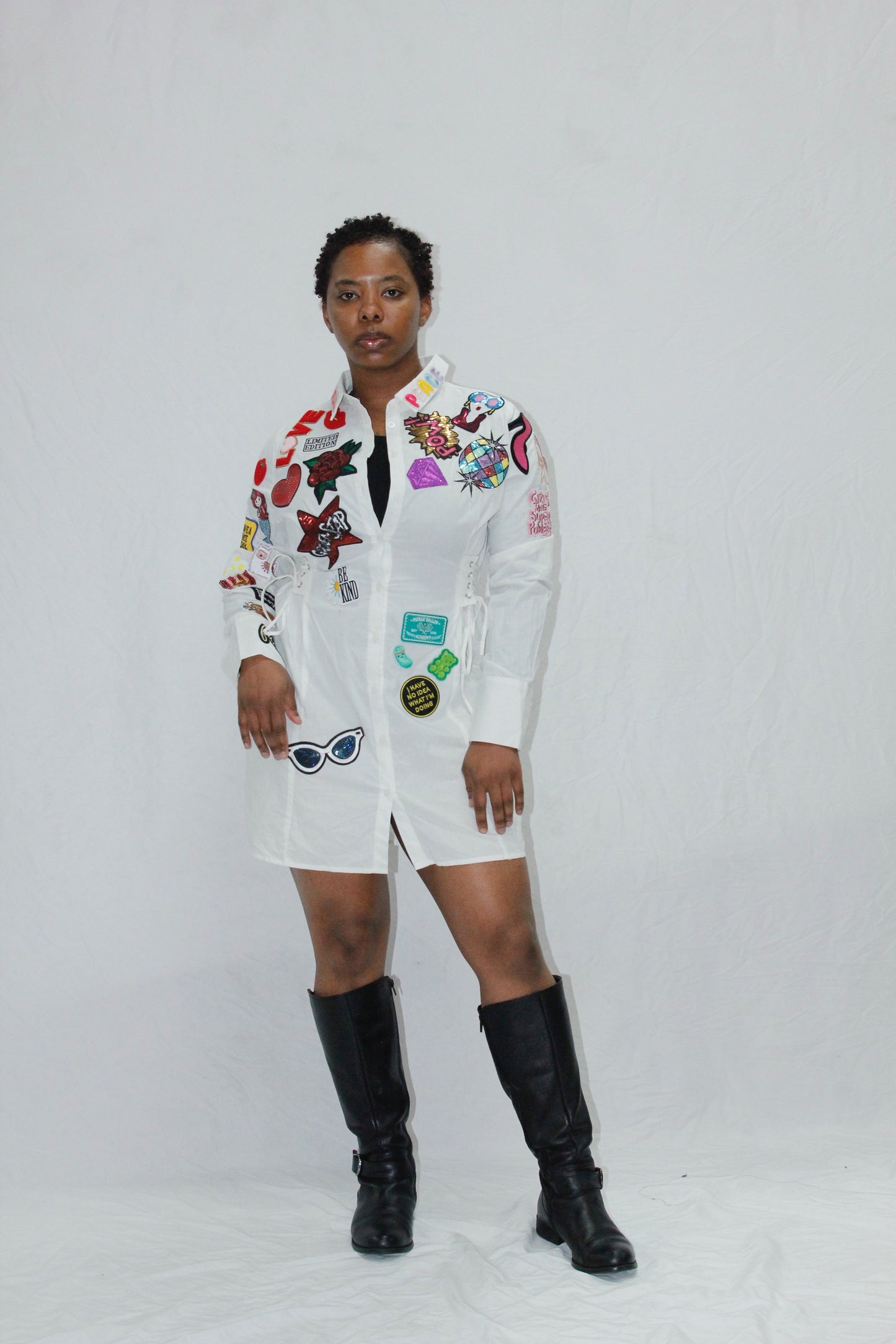 Sophisticated Lady Patched Shirt Dress