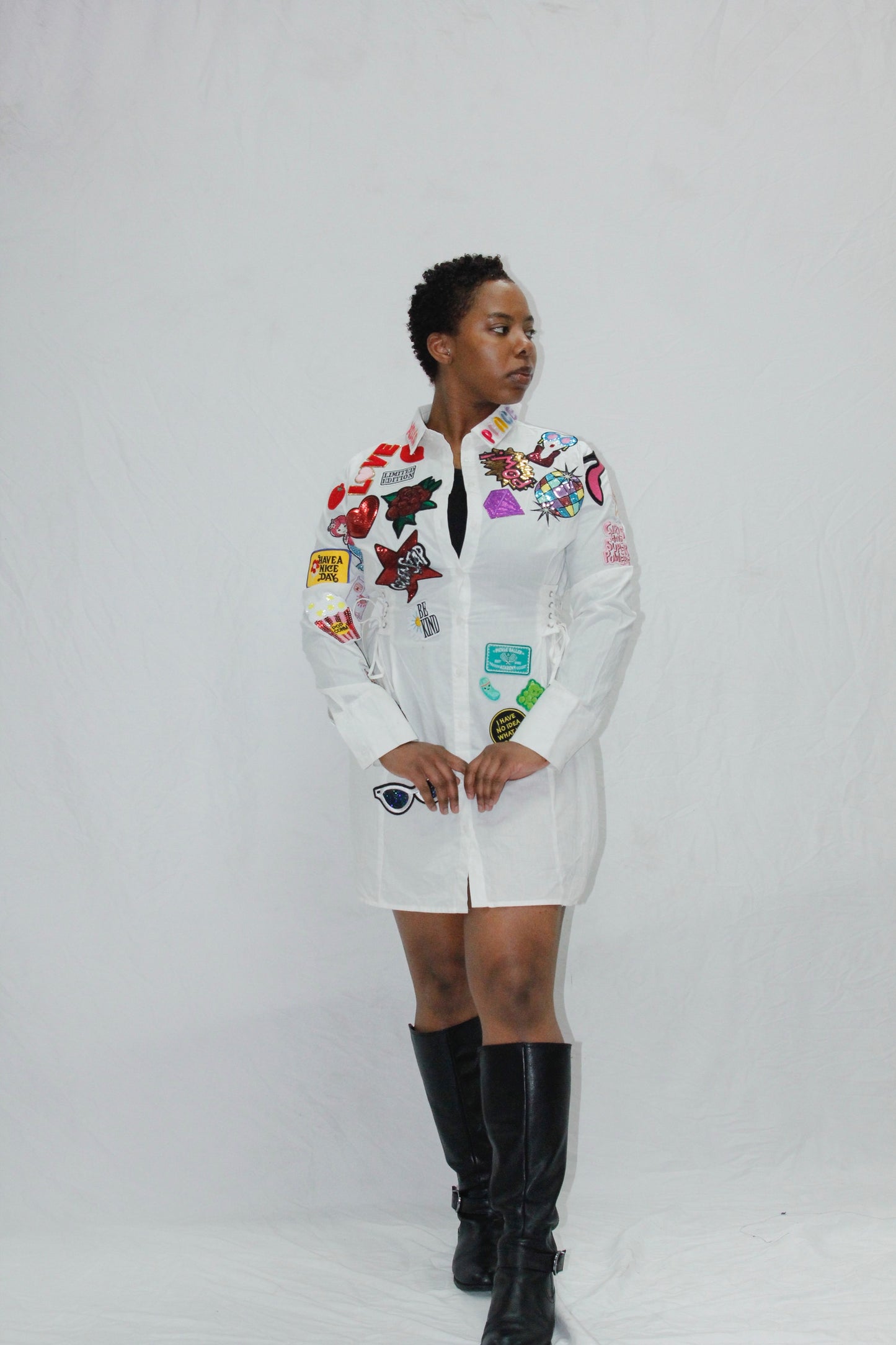 Sophisticated Lady Patched Shirt Dress