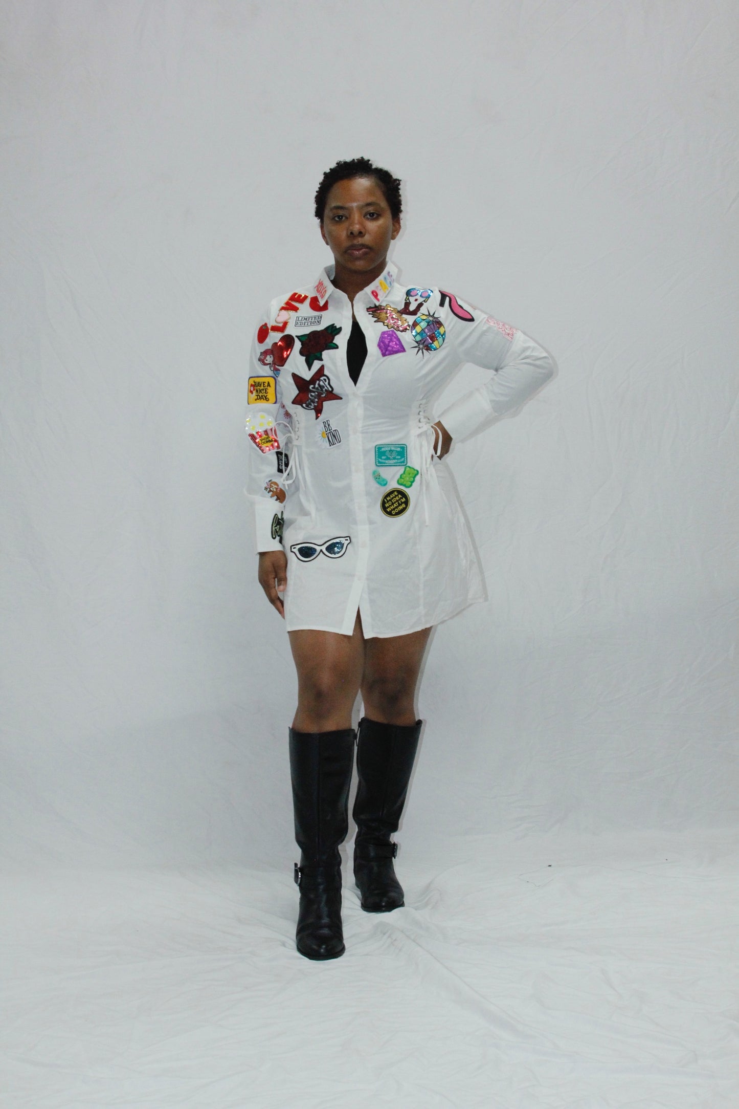 Sophisticated Lady Patched Shirt Dress