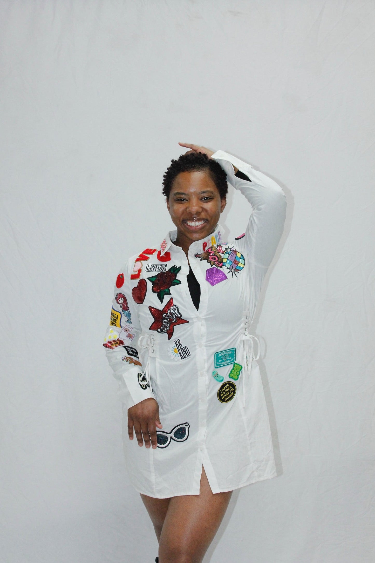 Sophisticated Lady Patched Shirt Dress