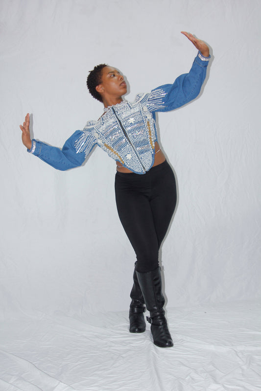 Sexy Mama- Blue Denim Pearl Bustier