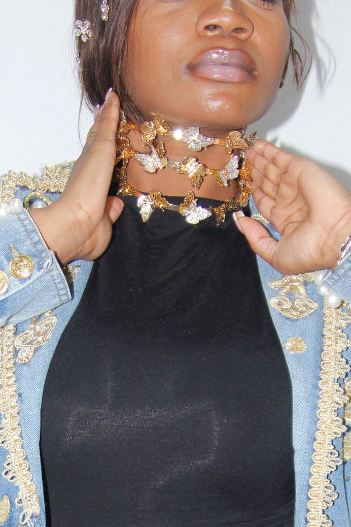 🦋 Aurelia in Flight Triple Stacked Couture Studded Butterfly Cuff