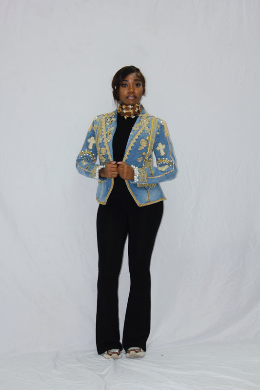 Derrico - Royal Gold Denim Lace Jacket