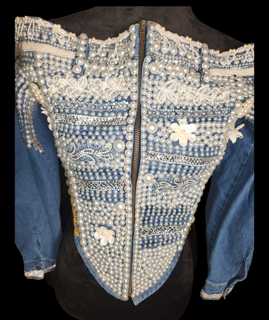 Sexy Mama- Blue Denim Pearl Bustier