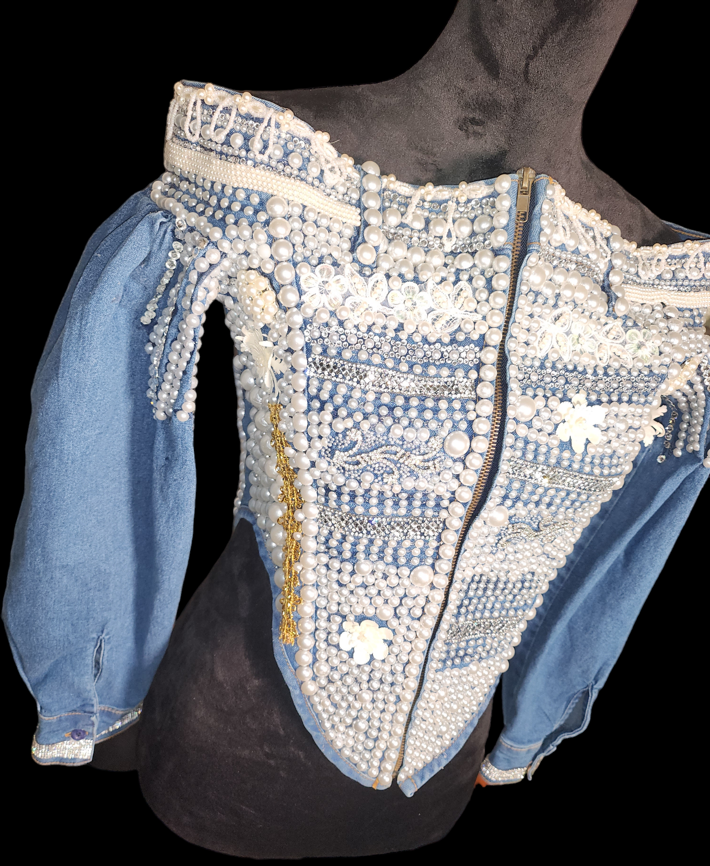Sexy Mama- Blue Denim Pearl Bustier