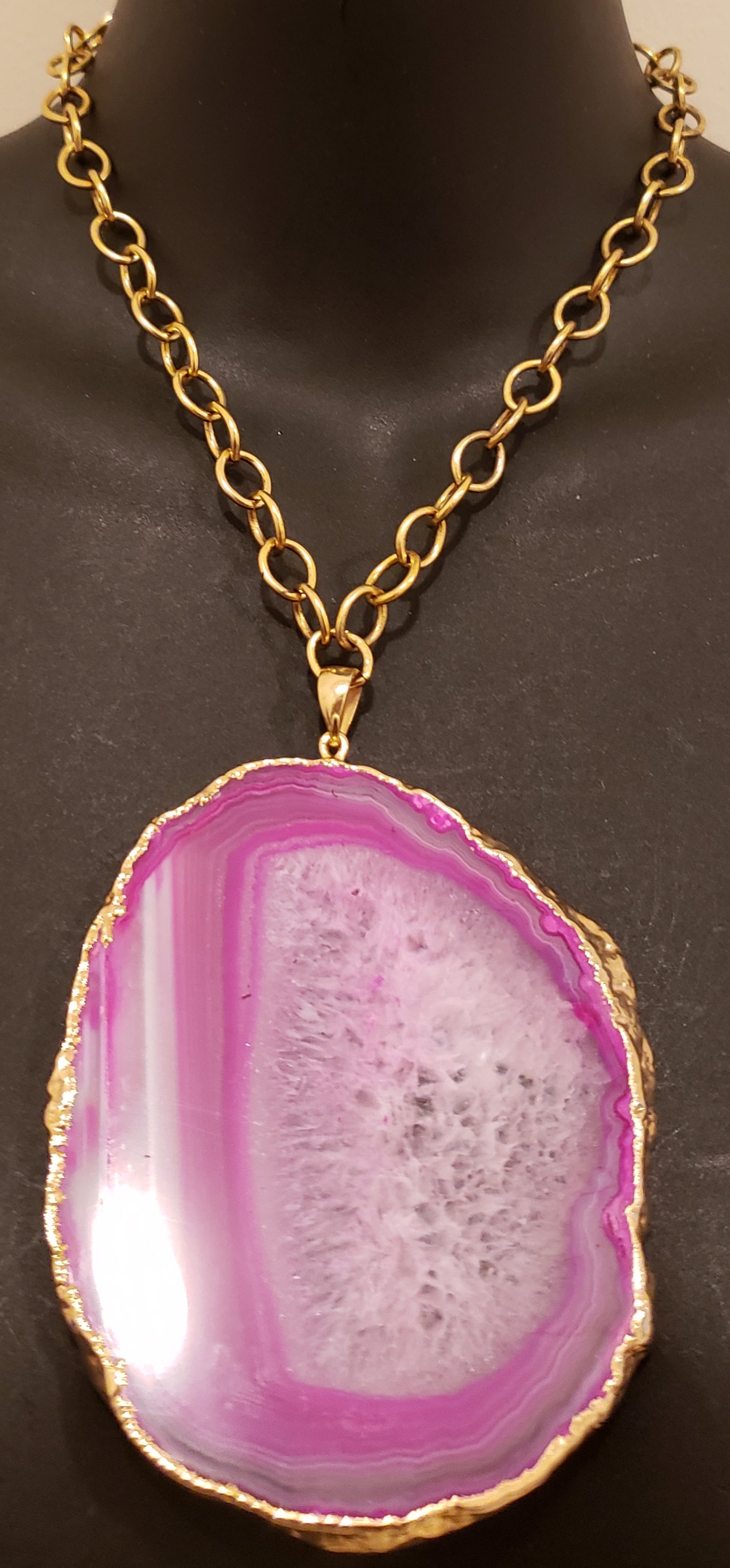 Gold dipped Hot Pink Geode Agate Pendant