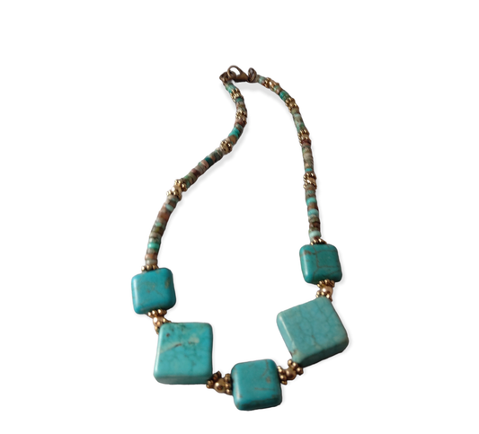 Turquoise Diamonds & Square Necklace