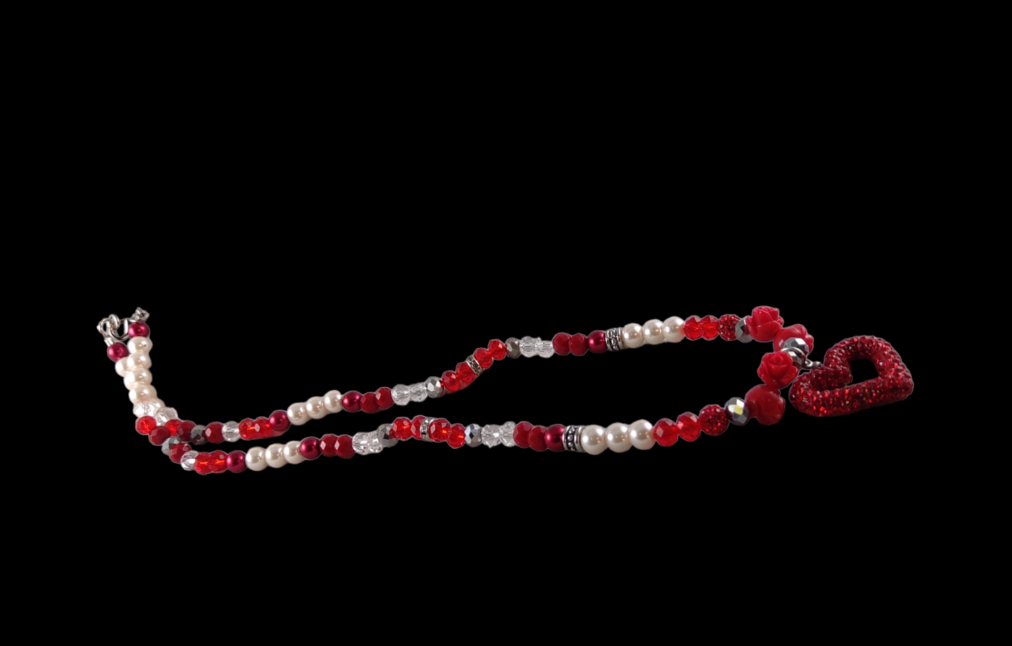 Paved Strawberry Red Heart with Roses