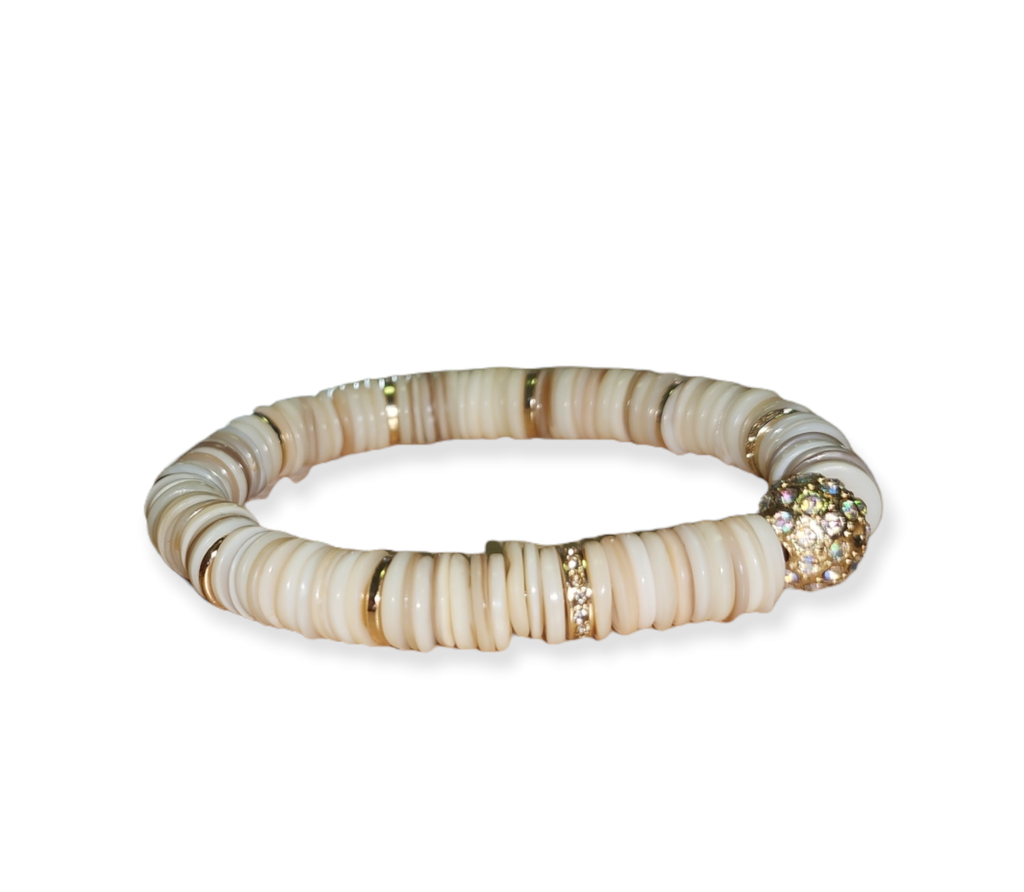 Mother Of Pearl Heishi Disc with Paved AB Crystal ball charm