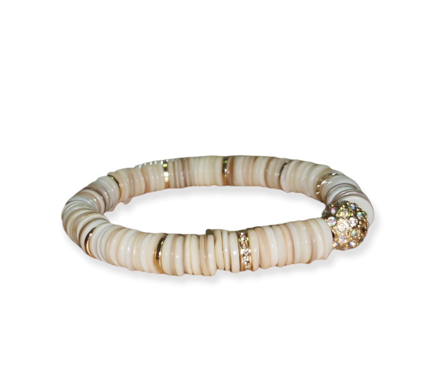 Mother Of Pearl Heishi Disc with Paved AB Crystal ball charm