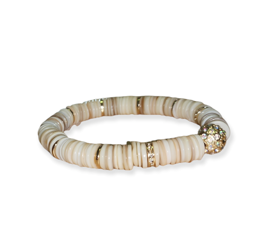Mother Of Pearl Heishi Disc with Paved AB Crystal ball charm
