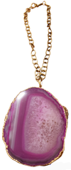 Gold dipped Hot Pink Geode Agate Pendant