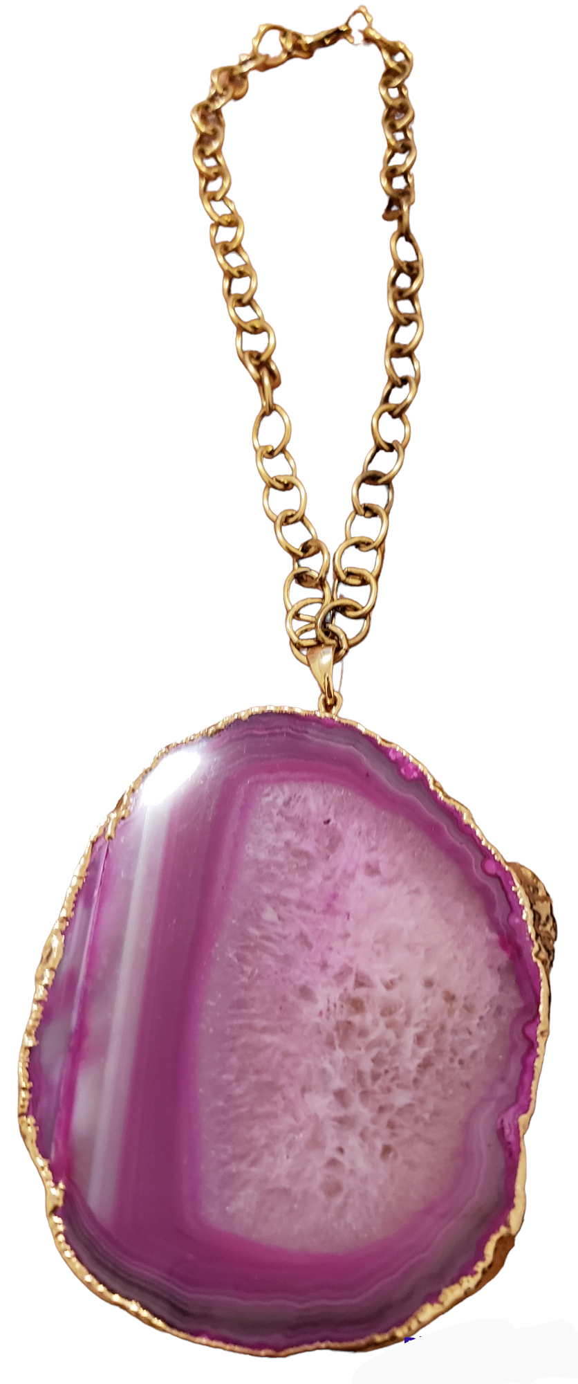 Gold dipped Hot Pink Geode Agate Pendant