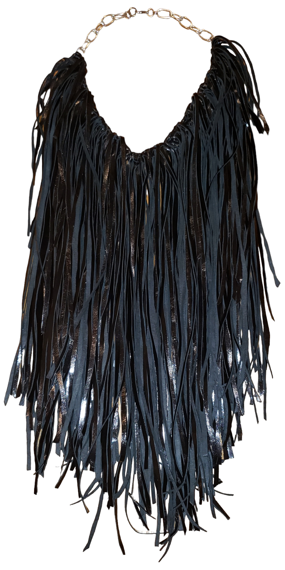 Black Fringed Patented Leather