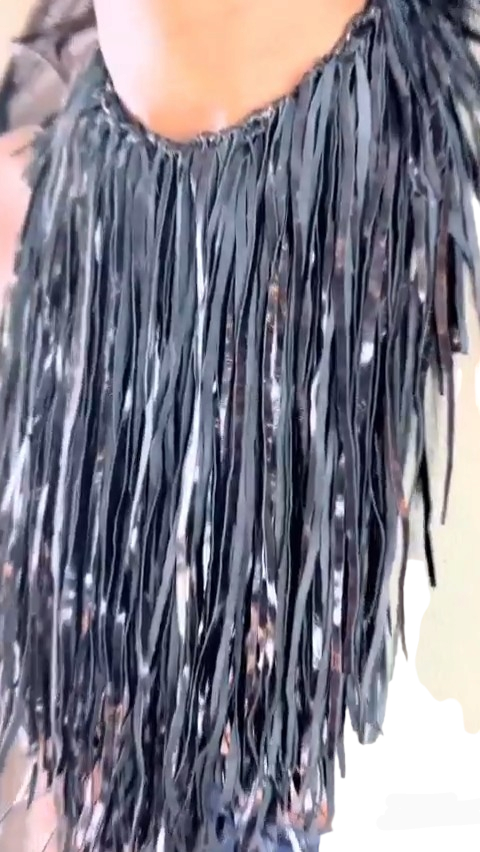 Black Fringed Patented Leather